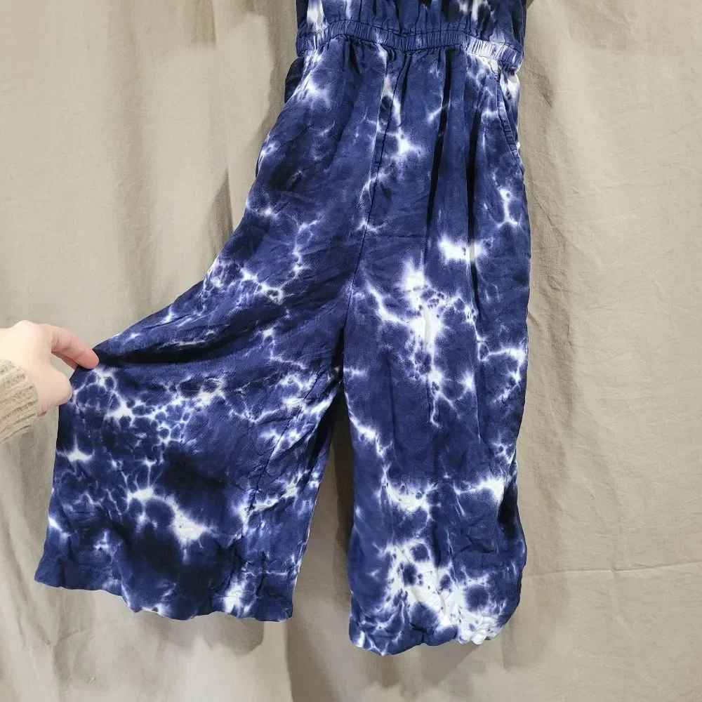 Justice Girls size small 7/8 blue tie dye Flounce Top tank capri Jumpsuit